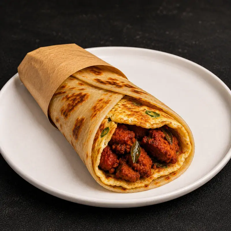 Masala Omelette & Chicken 65 Wrap