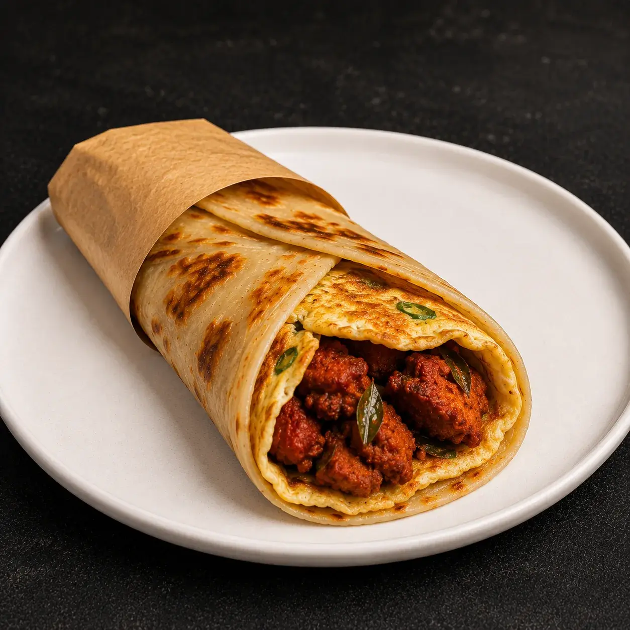 Masala Omelette & Chicken 65 Wrap